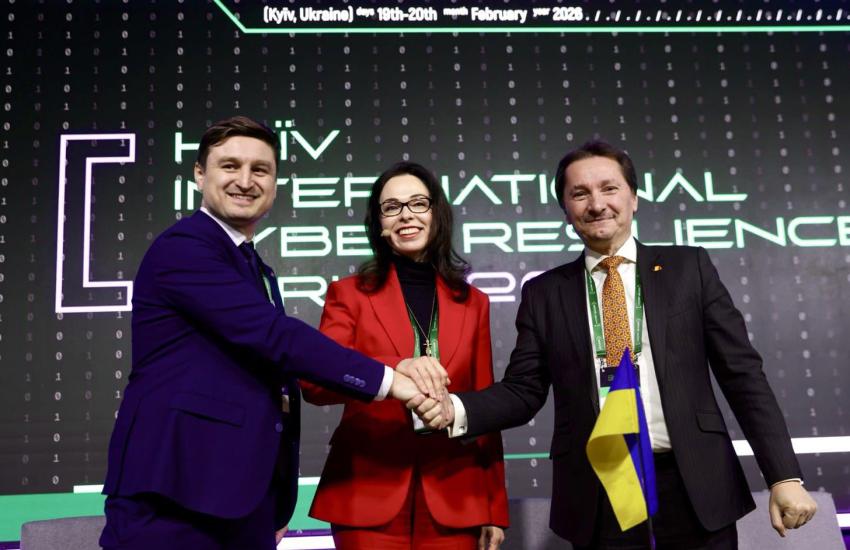 Representatives from Ukraine, Romania and Moldova signed the newly established regional cyber alliance. Credit: Photo courtesy of the Kyiv International Cyber Resilience Forum
