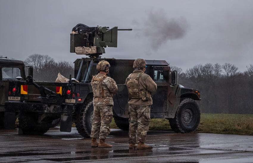 U.S. Army air defenders with 5th Battalion, 4th Air Defense Artillery Regiment, engage with a fixed-wing aerial drone target with a counter-unmanned aircraft system during Project Flytrap 4.5 in November 2025, at the Truppenübungsplatz Putlos, Germany. U.S. Army photo by Staff Sgt. Yesenia Cadavid