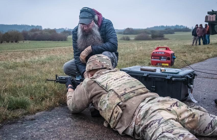 U.S. Army Spc. Logan Weathers, 5th Battalion, 4th Air Defense Artillery Regiment air, and missile defense crew member, engage with a drone with a counter-unmanned aircraft system during Project Flytrap 4.5 in November 2025, at the Truppenübungsplatz Putlos, Germany. U.S. Army Photo by Staff Sgt. Yesenia Cadavid