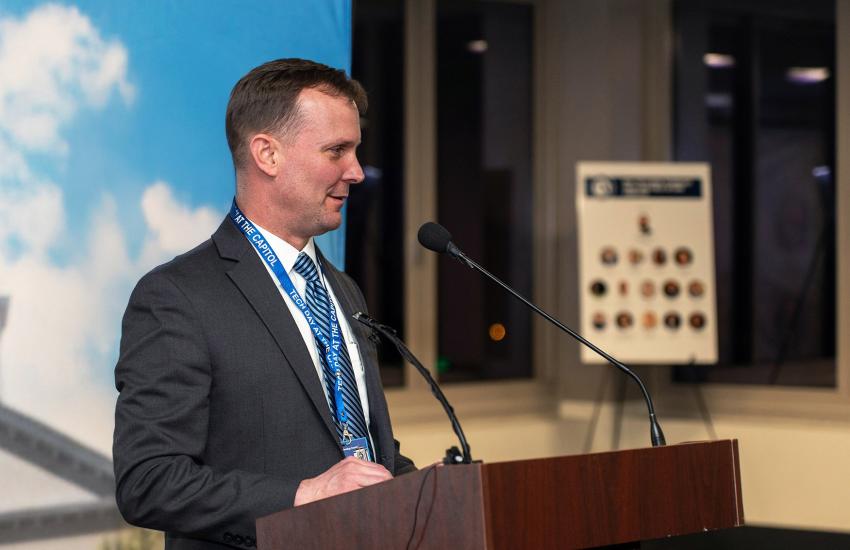 Florida is leveraging federal grants to aid the cybersecurity of its law enforcement and critical infrastructure, areas that fall outside the standardized technology bundles provided through the state’s own programs, says Warren Sponholtz, chief information officer, state of Florida, pictured speaking at a TechDay event in Tallahassee, Florida, in March 2025. 