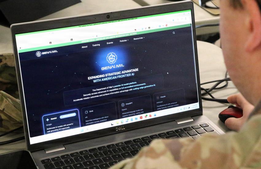 Following Secretary Hegseth’s push to accelerate AI adoption across the joint force, the Department of War workforce is training to integrate generative AI tools like GenAI.mil into daily military workflows. Credit: Photo By Sgt. 1st Class Shane Smith