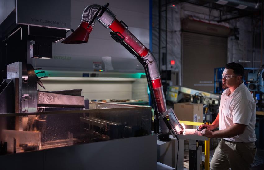 To create the Aires Tide aircraft, engineers at the Kansas City National Security Campus 3D printed the fuselage structure, using an additive manufacturing platform, a Sapphire XC Velo 3D printer and artificial intelligence-based design processes. For the structure of the aircraft, they relied on a nickel-chromium-based “superalloy,” called inconel, known for its exceptional strength and performance in extreme thermal environments. Craig Fritz/Sandia National Laboratories
