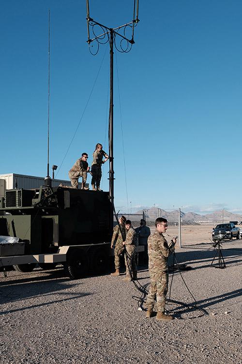 The U.S. Air Force’s Agile Control Integration Team demonstrates a mobile command and control platform during a December 2022 Shadow Operations Center-Nellis event at Nellis Air Force Base, Nevada. Given its transformational modeling methodologies, the Air Force is able to have a “very precise” view of battle management by showing which functions can be automated by computers and which ones are necessary for humans to perform. Credit: U.S. Air Force photo by Keith Keel