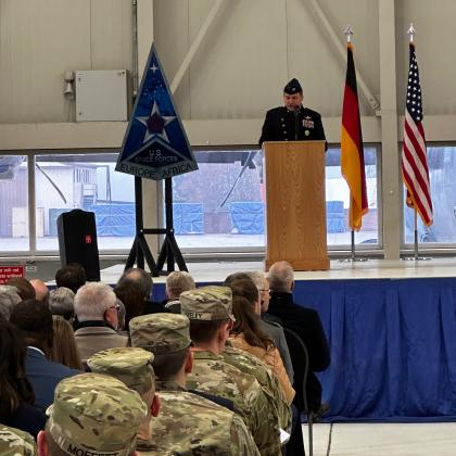 Some of the first steps of the new component will be to assess further space-based requirements of the two combatant commands, to fill any "gaps," said Col. Max Lantz, the new commander of Space Forces Europe and Africa. The colonel helped plan for and stood up the unit. Credit: Kasey Neubauer