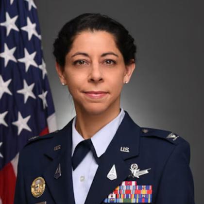 Col. Nicole Petrucci, commander, Space Delta 3, Space Operations Command, Peterson Space Force Base, Colorado. She commands the Electromagnetic Warfare Delta.