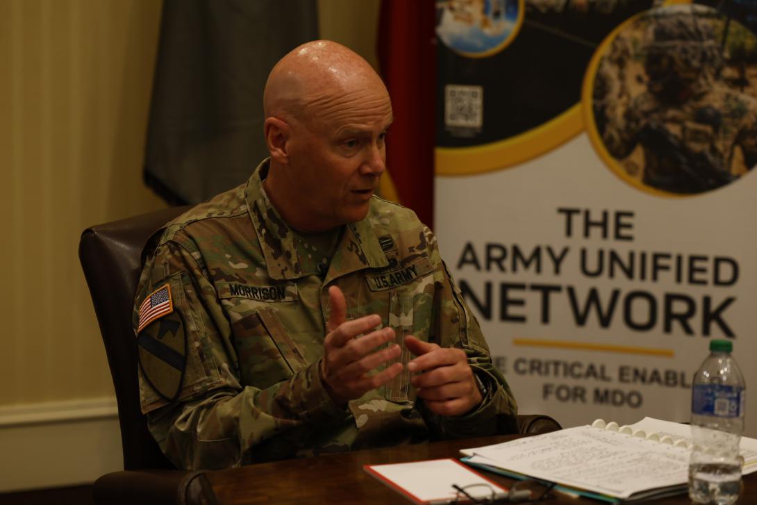 Lt. Gen. John Morrison Jr., Army deputy chief of staff, G-6, discusses the Army’s plans for bring-you-own-device during a media roundtable at AFCEA’s TechNet Augusta 2022 conference. Credit: Michael Carpenter