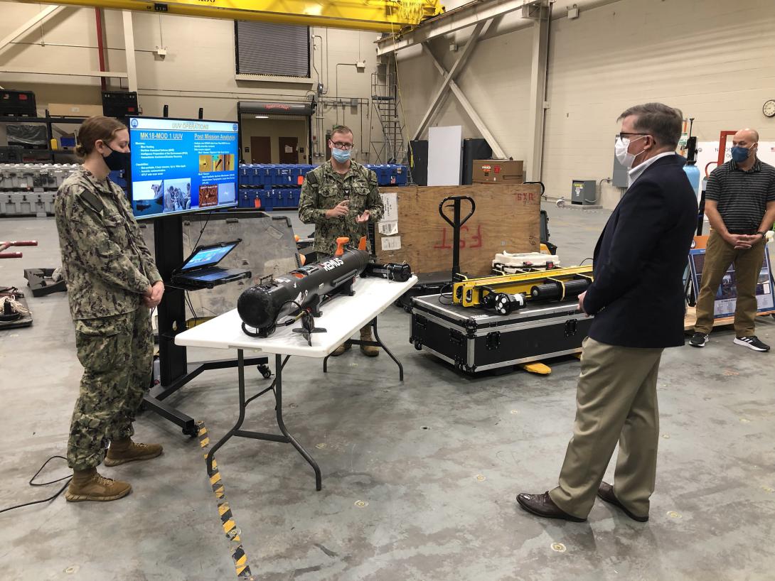 James Griffith, director of the Source and Operations Management Directorate, National Geospatial-Intelligence Agency, visits the Naval Meteorology and Oceanography Command at the Stennis Space Center, Mississippi, in November 2021. The agency is looking to more and more commercial sources to support its Department of Defense and other customers. Credit: NMOC Stephen Hoffman