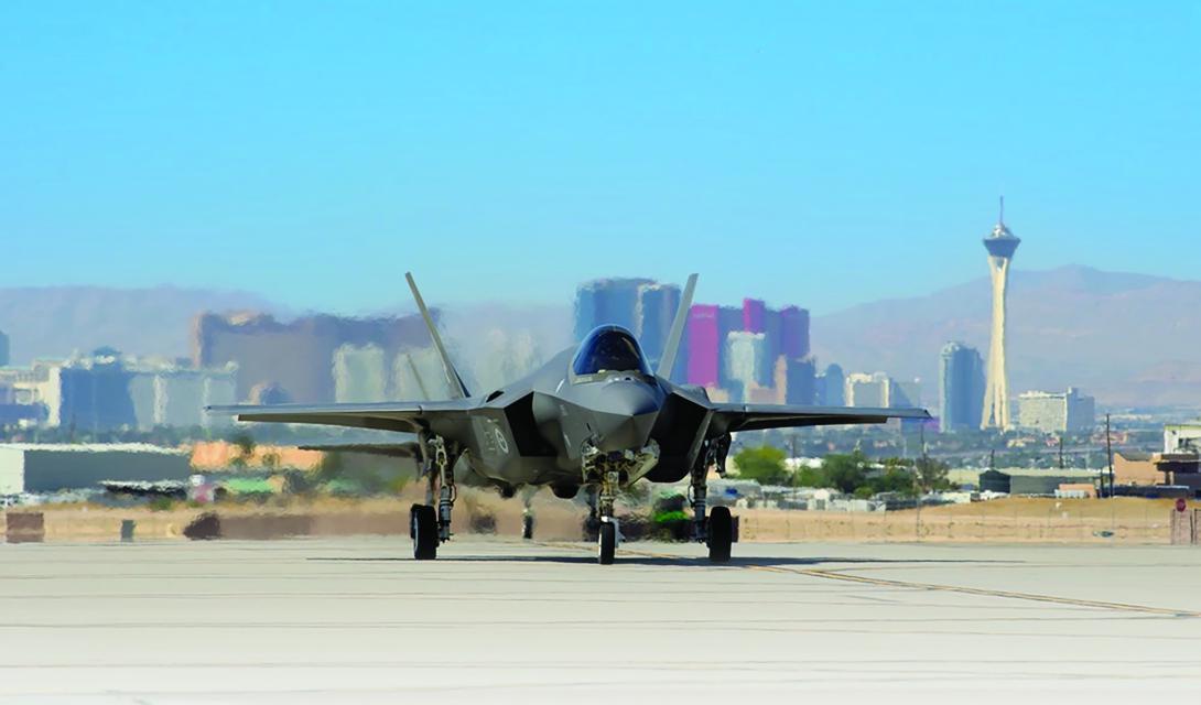 A Royal Australian Air Force F-35A taxis out for a routine training mission at Nellis Air Force Base, Nevada, in May 2022. The base’s Shadow Operations Center, known as ShOC-N, runs developmental testing and experimentation behind the scenes of the base’s activity to advance important emerging technologies such as Joint All-Domain Command and Control. Credit: U.S. Air National Guard photo by Staff Sgt. Adam Welch