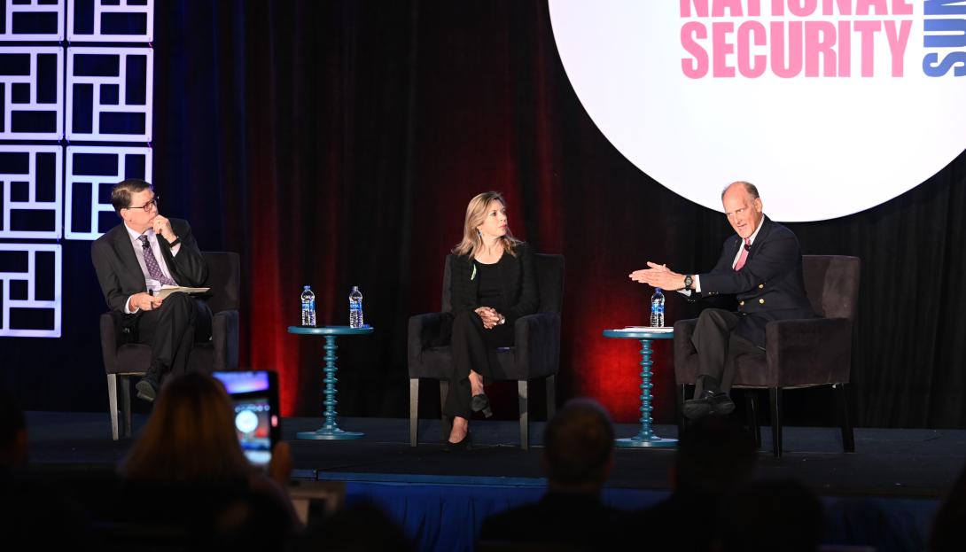 Panelists discuss the war between Russia and Ukraine during a session at the 2022 Intelligence & National Security Summit. Credit: Herman Farrer