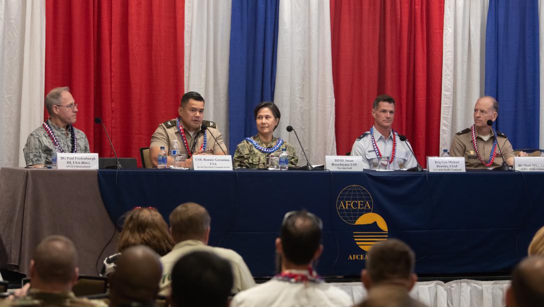 Army Col. Ronnie Geronimo, director of Communications, Special Operations Command (second from l), participates in a panel at TechNet Indo-Pacific. Credit: Tony Grillo