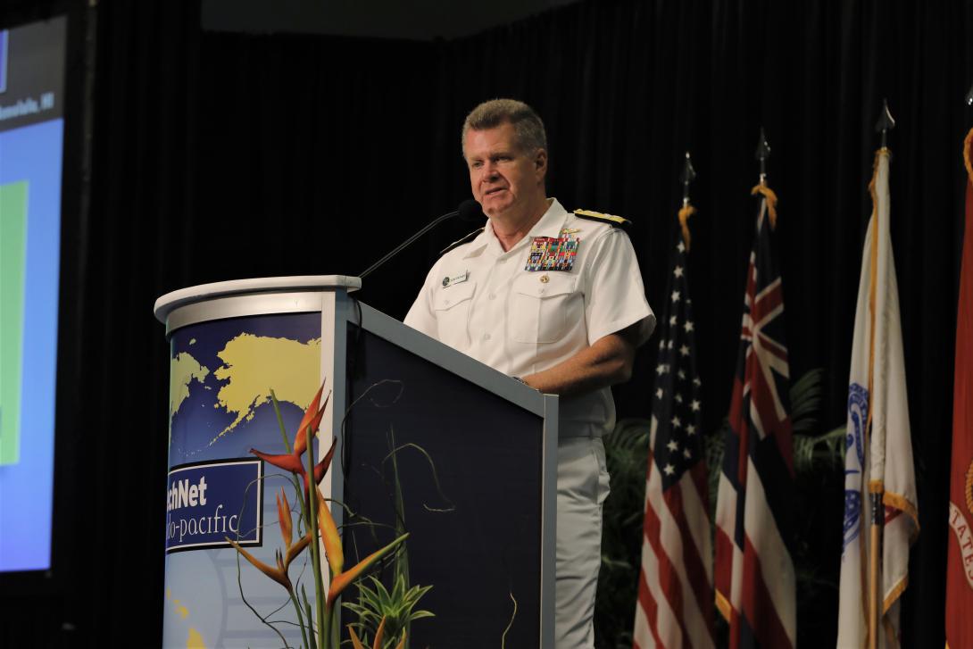 Adm. Samuel Paparo, USN, speaks at AFCEA TechNet Indo-Pacific. Credit: Tony Grillo