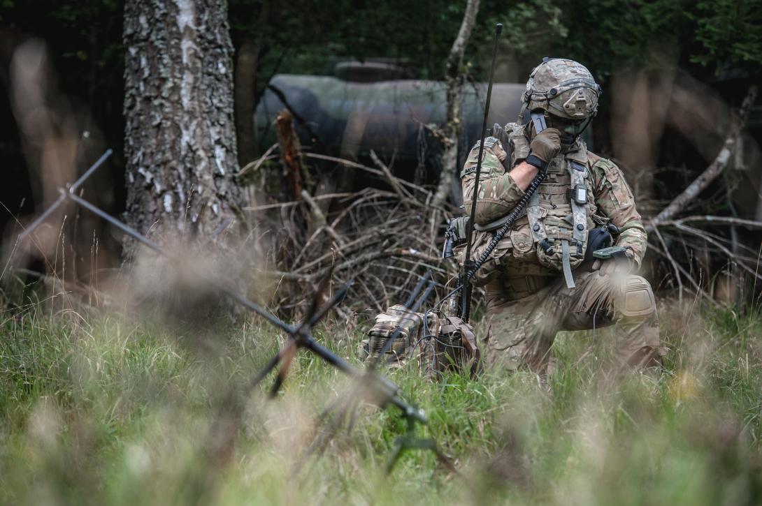 Sgt. Jarred Mertz conducts a radio check with the tactical operations center during Exercise Saber Junction in Hohenfels Training Area, Germany, September 2019. An office within the Army Network Enterprise Technology Command will soon conduct a zero trust gap analysis of tactical and classified networks. U.S. Army photo by Sgt. Henry Villarama