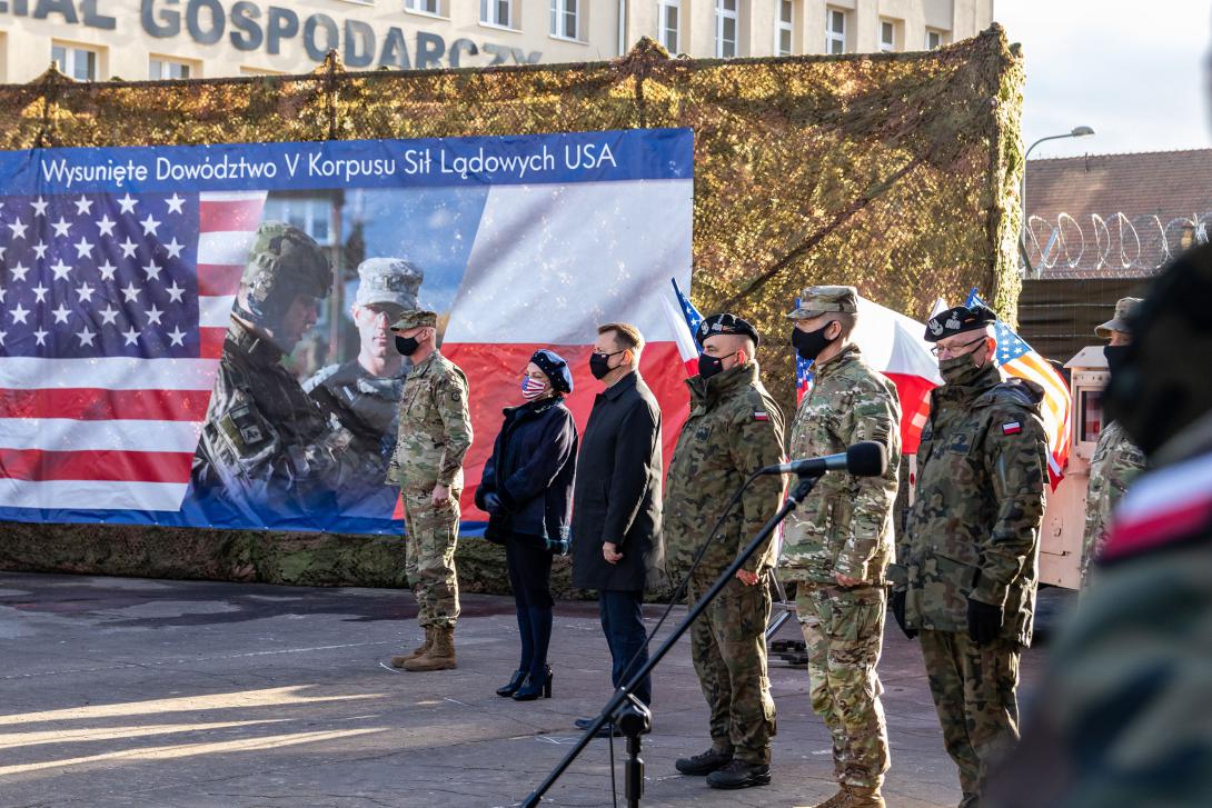 V Corps Headquarters opens in Poznań, Wielkopolska, Poland, November 20, 2020, with U.S. Army and Ambassador Georgette Mosbacher. Credit: Shutterstock/Klobuk