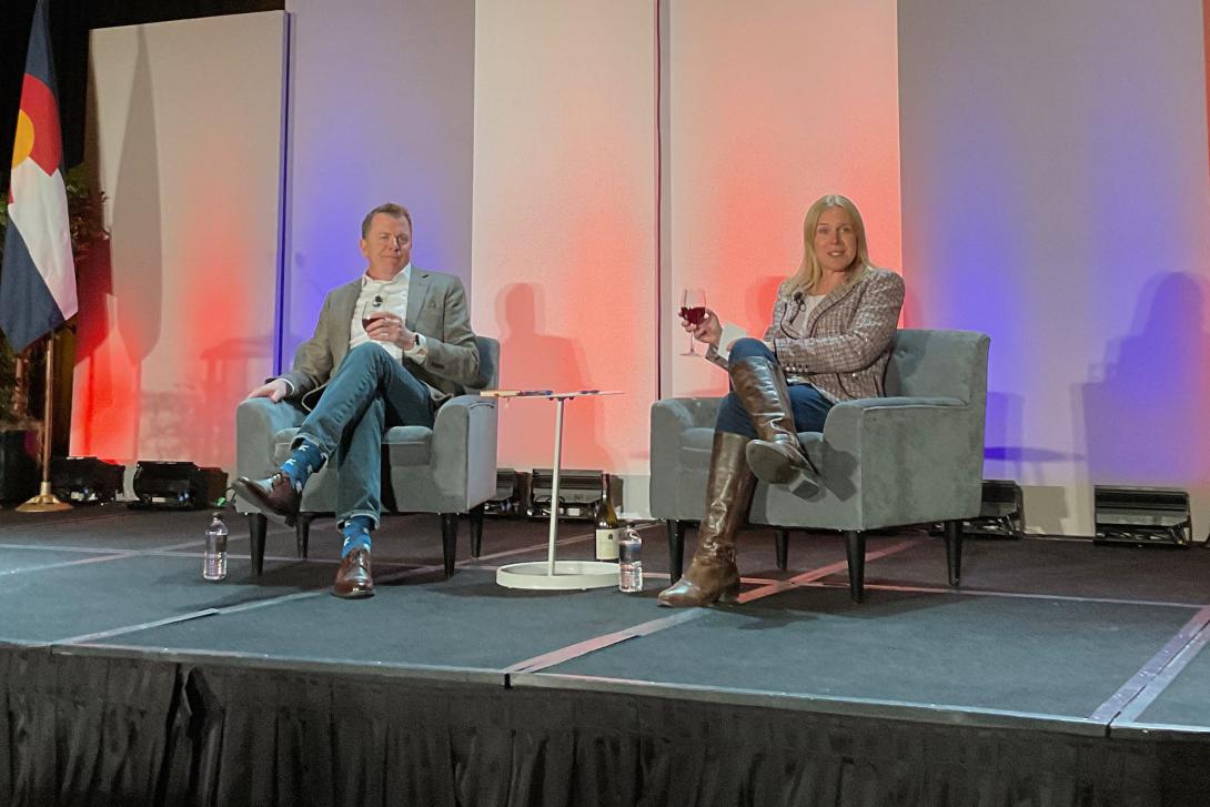 Department of the Navy CIO Aaron Weiss and Department of the Air Force CIO Lauren Kanusenberger, speak at the AFCEA Rocky Mountain Cyberspace Symposium on February 22.