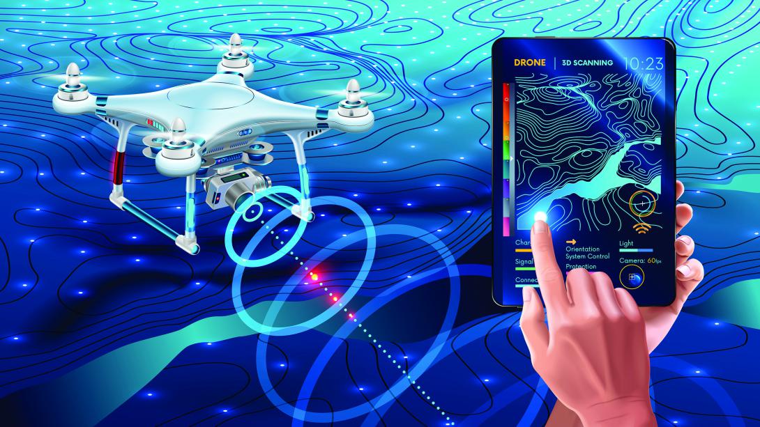 To support the expected onslaught of quadcopters, air taxis and drones in low altitude, companies are creating new ways of air traffic management and identification compared to the traditional Federal Aviation Administration systems. These new-age systems employ artificial intelligence, autonomy, computer vision and mesh networks, among other capabilities. Credit: Shutterstock/Andrey Suslov