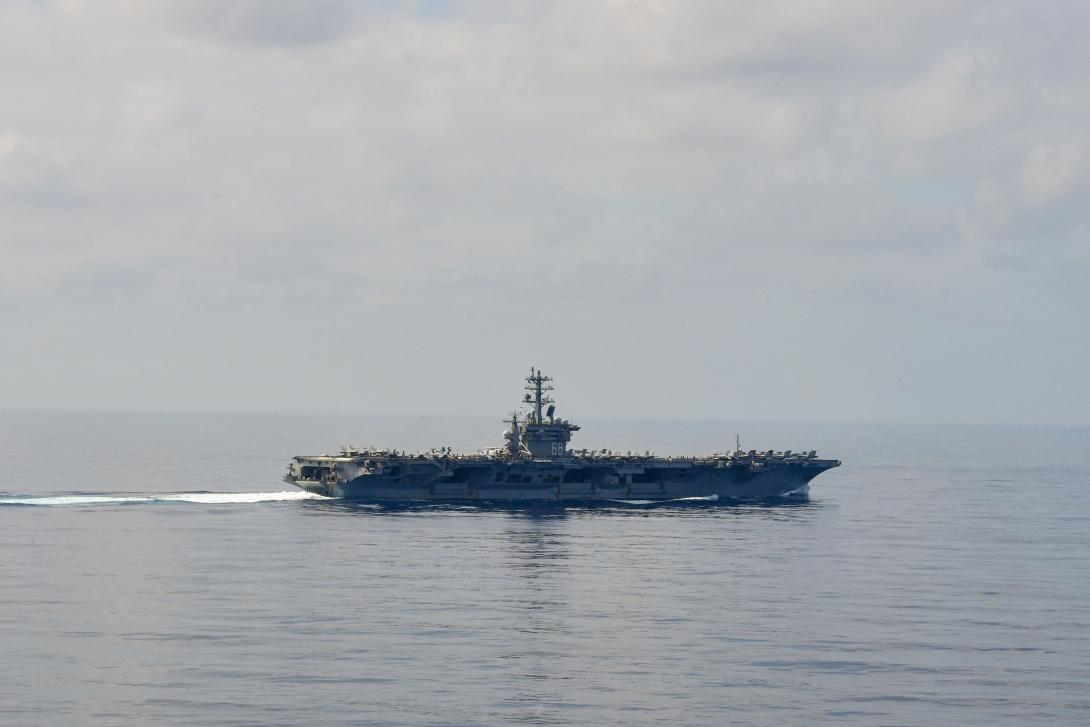 The aircraft carrier USS Nimitz streaming through the South China Sea. Photo: Seaman Carson Croom, U.S. Navy.