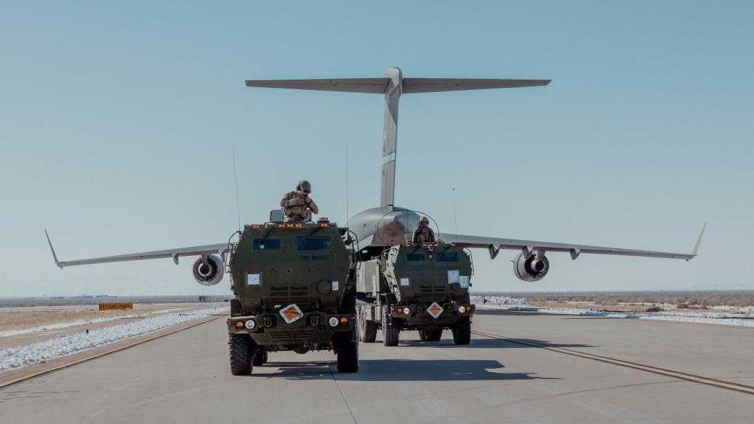 U.S. Marines with 1st Battalion, 10th Marine Regiment, 2d Marine Division and soldiers with the 3rd Battalion, 27th Field Artillery Regiment conduct pre-checks on M142 High Mobility Artillery Rocket Systems during exercise Scarlet Dragon in Dugway, Utah, February 2, 2023. Scarlet Dragon is a joint exercise in which the U.S. military branches test their interoperability capability with joint units.  U.S. Marine Corps photo by Lance Cpl. Emma Gray