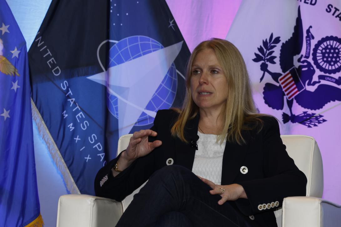 Lauren Barrett Knausenberger, chief information officer (CIO), Department of the Air Force, discusses Air Force cyber during TechNet Cyber 2023. Credit: Michael Carpenter