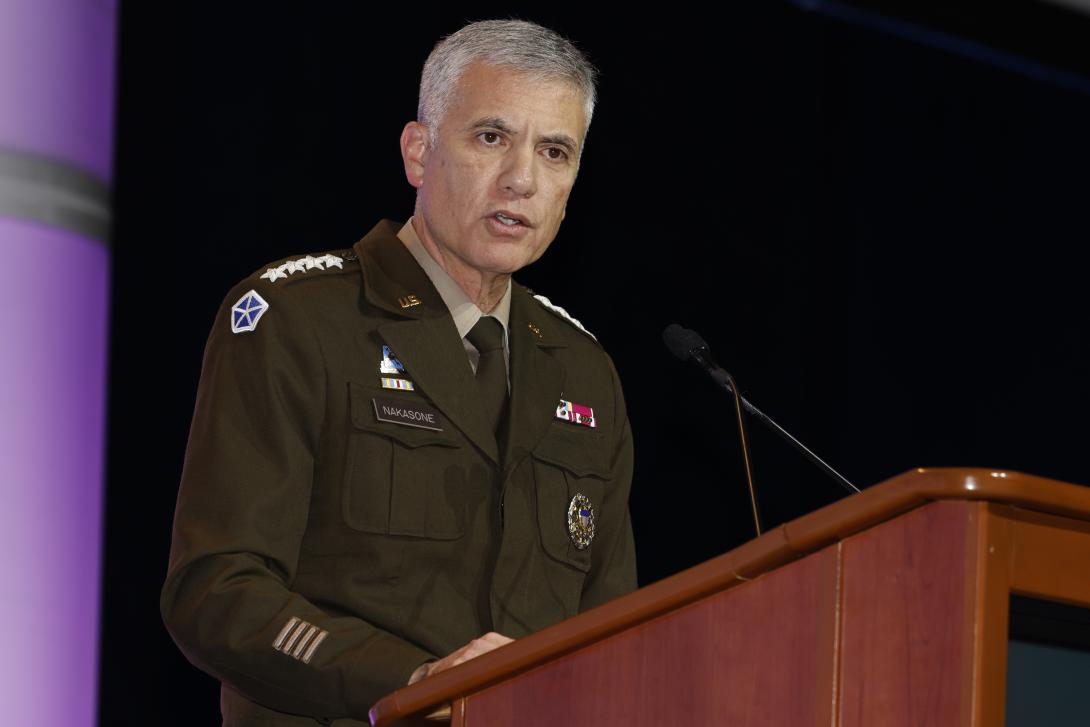 Gen. Paul M. Nakasone, USA, commander, U.S. Cyber Command, addresses the audience at AFCEA's TechNet Cyber in Baltimore on May 2.
