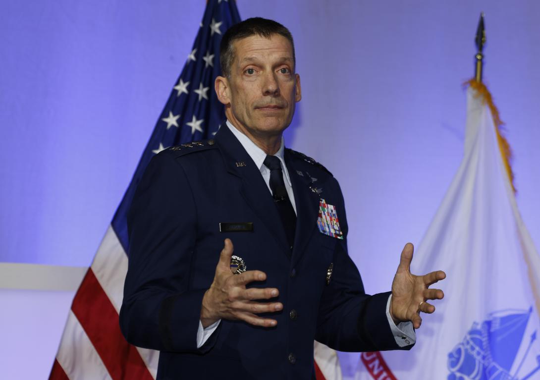 Lt. Gen. Robert J. Skinner, USAF, DISA director and commander of the JFHQ-DODIN, addresses the audience at TechNet Cyber 2023. Credit: Michael Carpenter