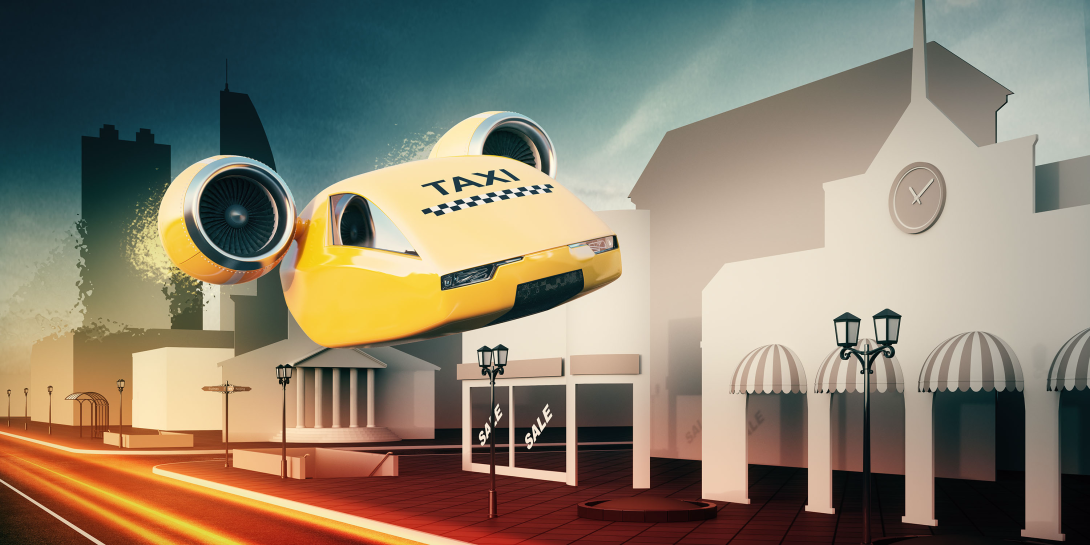 Flying taxis are no longer just a Hollywood idea, homeland security conference panelists say. Shutterstock image by sergeysan1. 