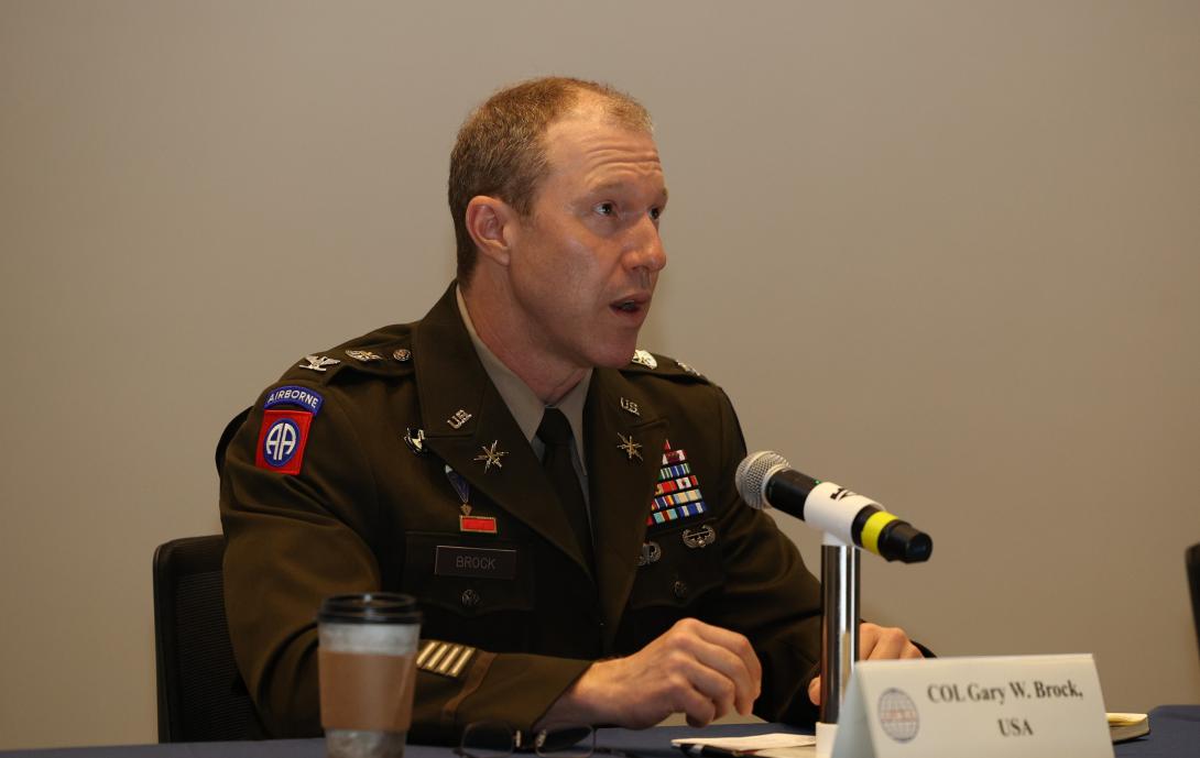 Col. Gary Brock, Army capabilities manager, electronic warfare, Cyber Capability Development and Integration Directorate, speaks during TechNet Augusta 2023.