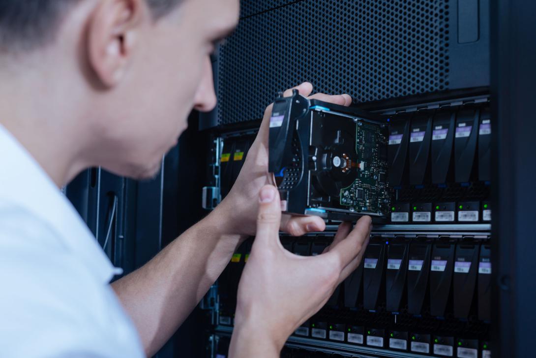 Current storage solutions for data centers running out of space provide few options beyond adding hard drives to current stacks. Credit: Yakobchuk Viacheslav/Shutterstock