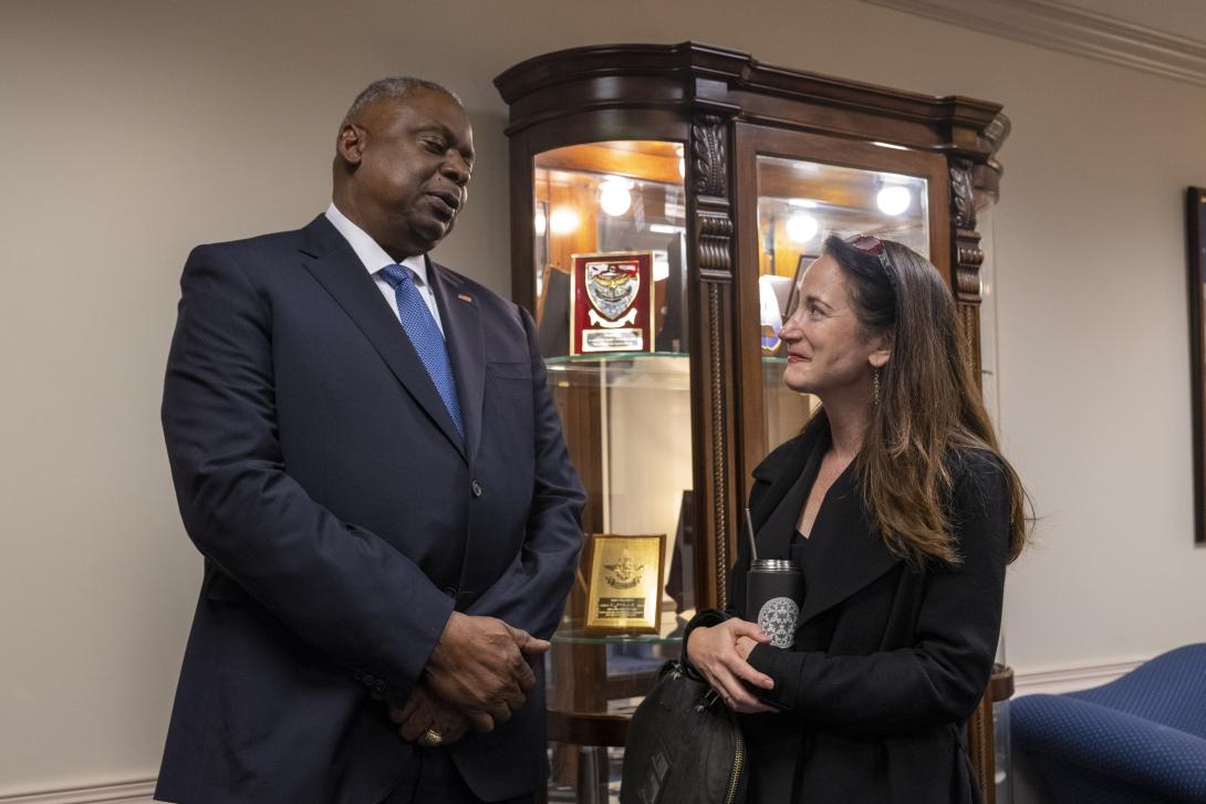Secretary of Defense Lloyd J. Austin III meets with Director of National Intelligence Avril Haines during the Fall 2023 Senior Leaders Conference at the Pentagon, Washington, D.C., November 6, 2023. Changes to how the United States can share intelligence information with allies and partners has had a positive impact, a former Air Force leader. DoD photo by U.S. Navy Petty Officer 1st Class Alexander Kubitza