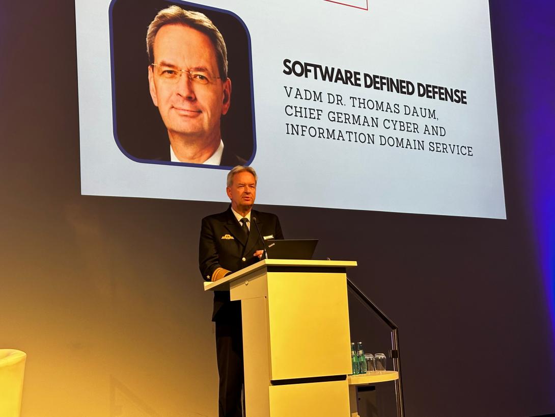 VADM Thomas Daum, chief, German Cyber and Information Domain Service, speaks December 7 at AFCEA's TechNet Transatlantic conference in Frankfurt.