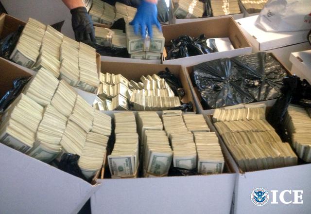 Homeland Security Investigations seized more than $65 million in cash during a multi-agency bust of L.A. fashion industry companies accused of trade-based money laundering tied to Mexican drug cartels in 2014. Credit: U.S. Immigration and Customs Enforcement