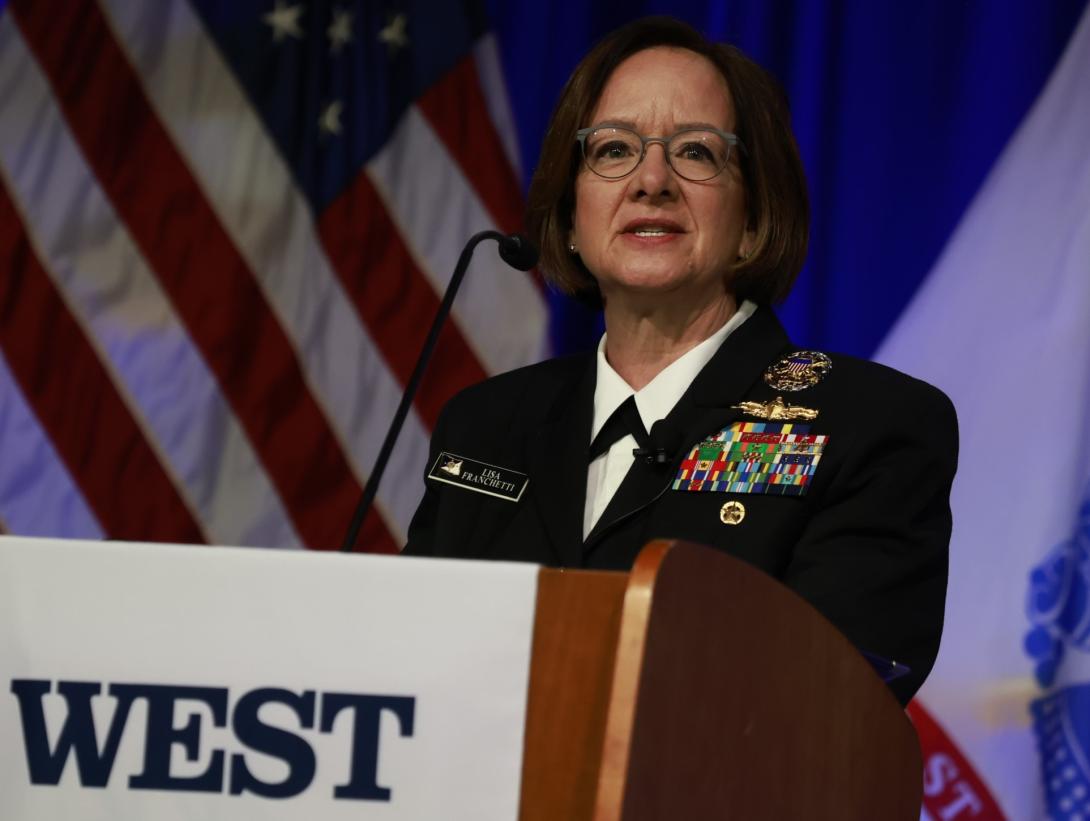 Adm. Lisa Franchetti, chief of Naval Operations, addresses the audience at WEST 2024 in San Diego.