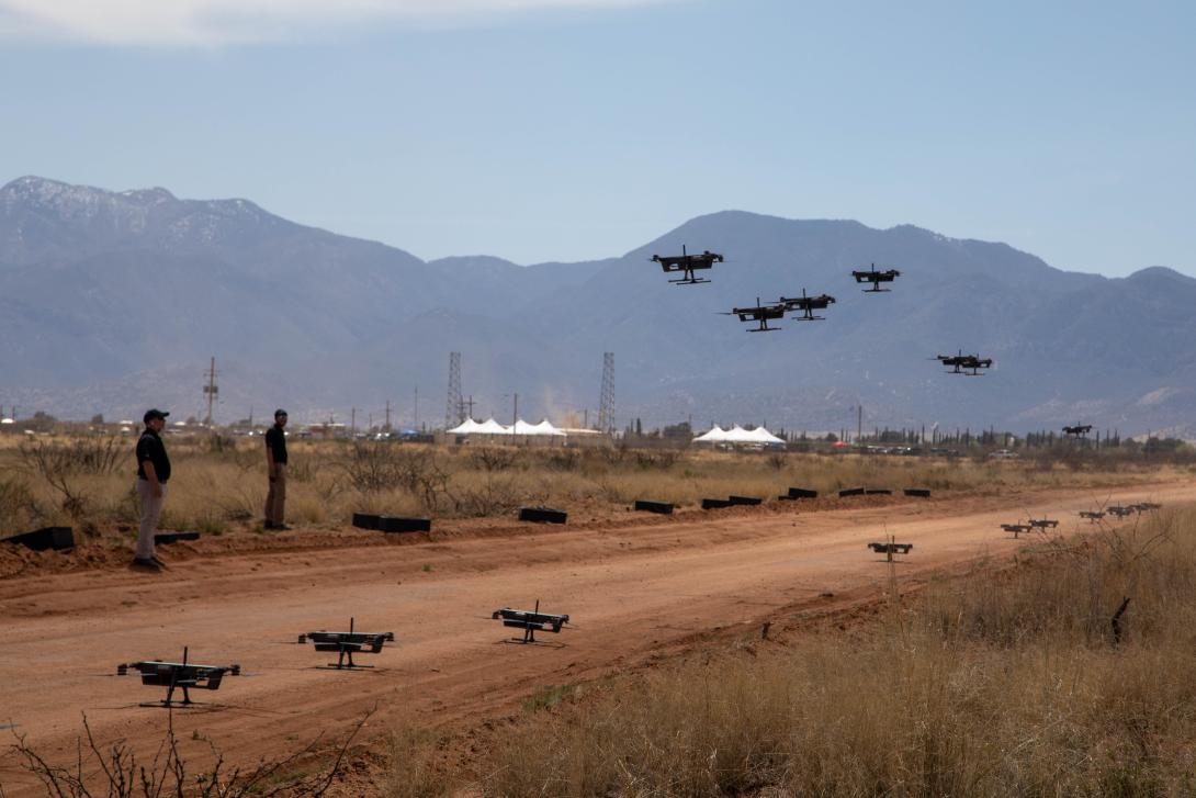 The Army demonstrated unmanned aerial system swarming capabilities during Vanguard 23 at Fort Huachuca and intends to demonstrate new capabilities at Vanguard 24 this fall. U.S. Army photo by Aaron Duerk