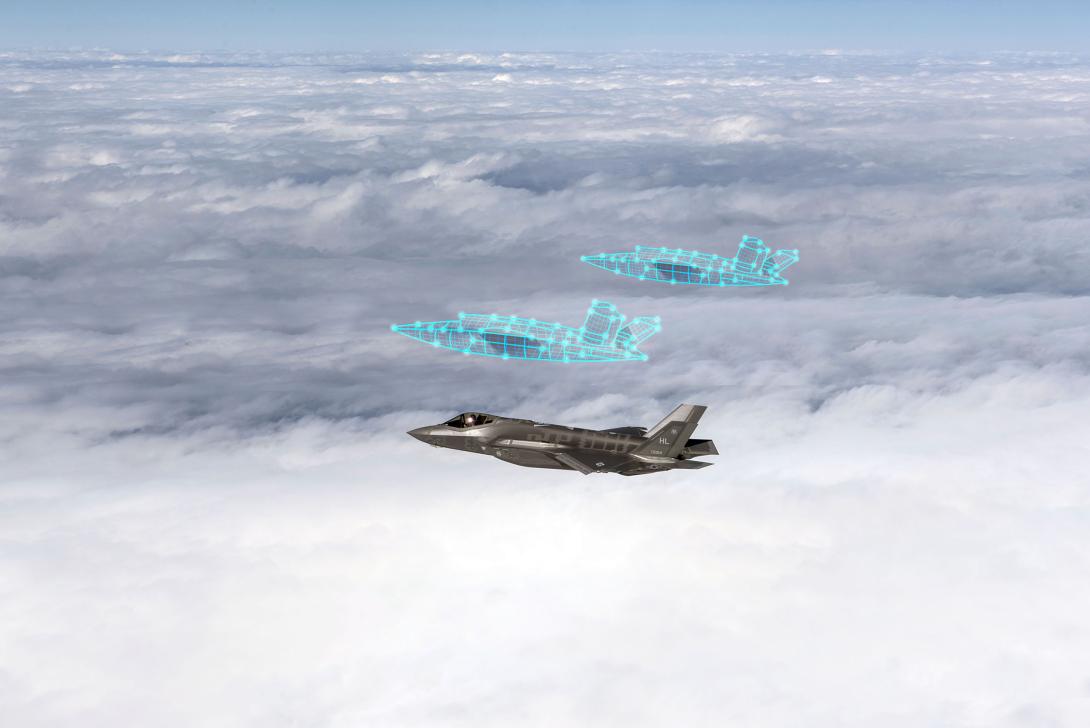 The U.S. Air Force’s accelerated pursuit of Collaborative Combat Aircraft, known as CCAs, will be a force multiplier, leaders say, with different arrangements of uncrewed aircraft integrating with other fighter aircraft, to bring air combat effects not seen before.  Graphic by Chris D’Elia based on U.S. Air Force photo by Staff Sgt. Matthew B. Frederick