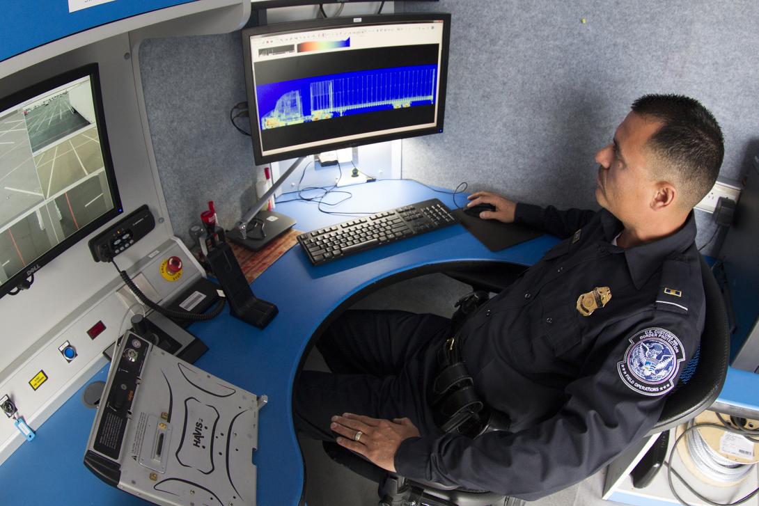 CBP supports Super Bowl XLIX safety by using a non-intrusive inspection (NII) vehicle to review vehicles entering the Super Bowl area. Photo by Donna Burton.