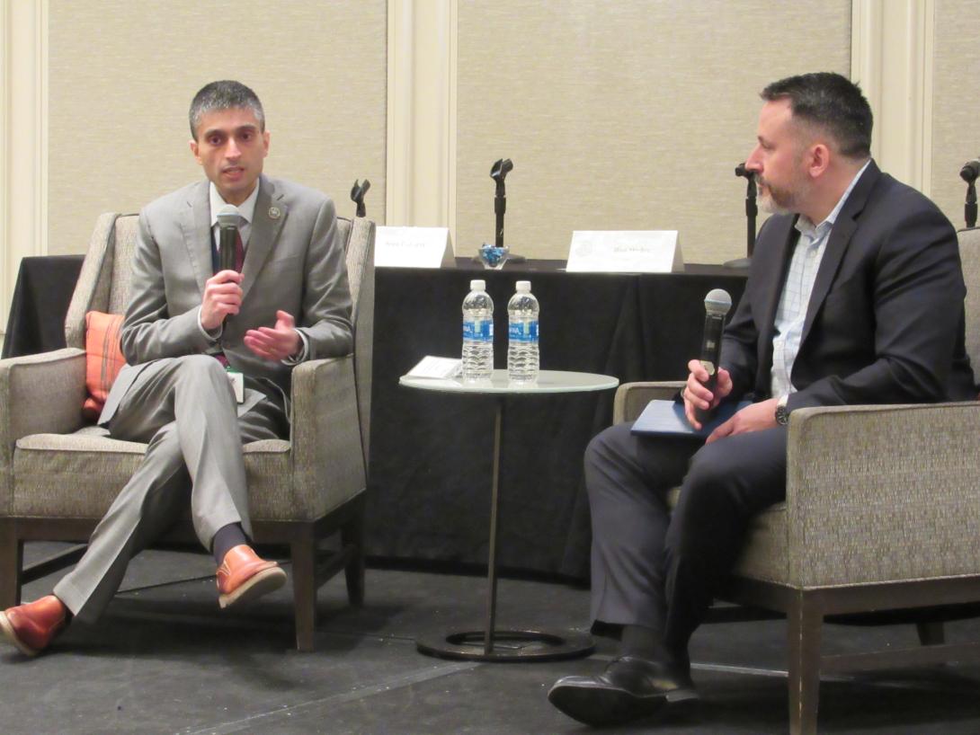 Since its establishment in 1950, the National Science Foundation has funded life-changing discoveries and innovations, from the internet to Google to MRI machines. Erwin Gianchandani, (l), assistant director for the agency’s Technology, Industry and Partnerships office, speaks with Charles Clancy, senior vice president and chief technology officer at MITRE and General Manager of MITRE Labs about the foundation’s first new directorate in more than three decades, the Directorate for Technology, Innovation and