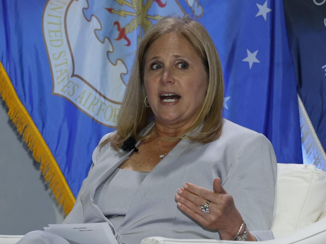 Leslie Beavers, principal deputy chief information officer, DoD, holds a discussion at AFCEA International’s TechNet Cyber conference June 25 in Baltimore.  