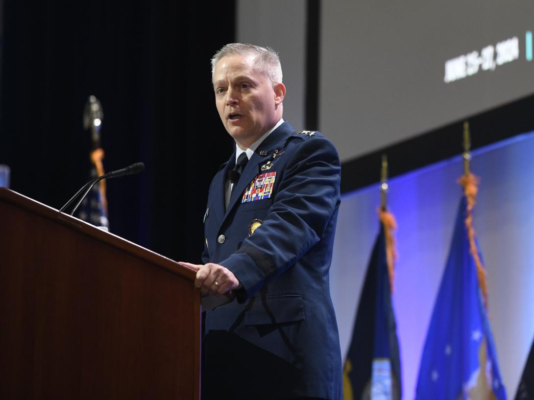 Gen. Timothy Haugh, USAF, commander, CYBERCOM, discusses artificial intelligence solutions during TechNet Cyber 2024.