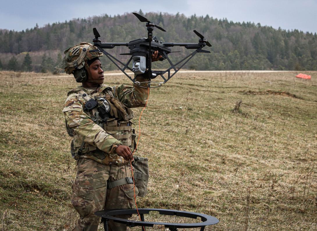 U.S. Army’s Sgt. Panzia Lawson, operates a drone at the Hohenfels Training Area, Joint Multinational Readiness Center in Germany.