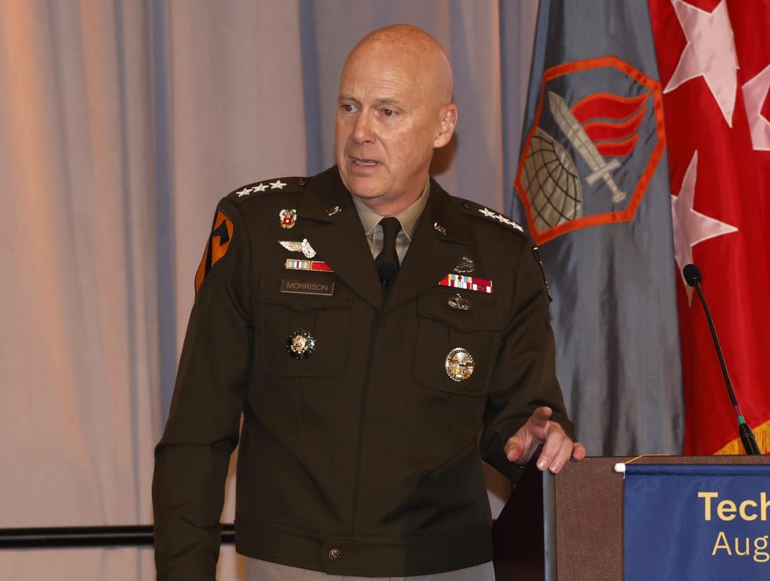  Lt. Gen. John Morrison, deputy chief of staff, G-6, speaks at TechNet Augusta 2024 on Aug. 20 in Augusta, Georgia.