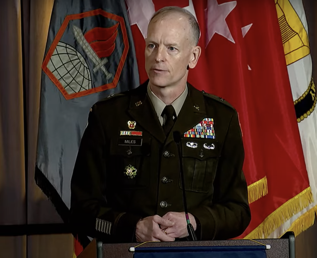 Brig. Gen. Mark Miles, deputy commanding general, Army Cyber Center of Excellence, speaks at TechNet Augusta 2024.