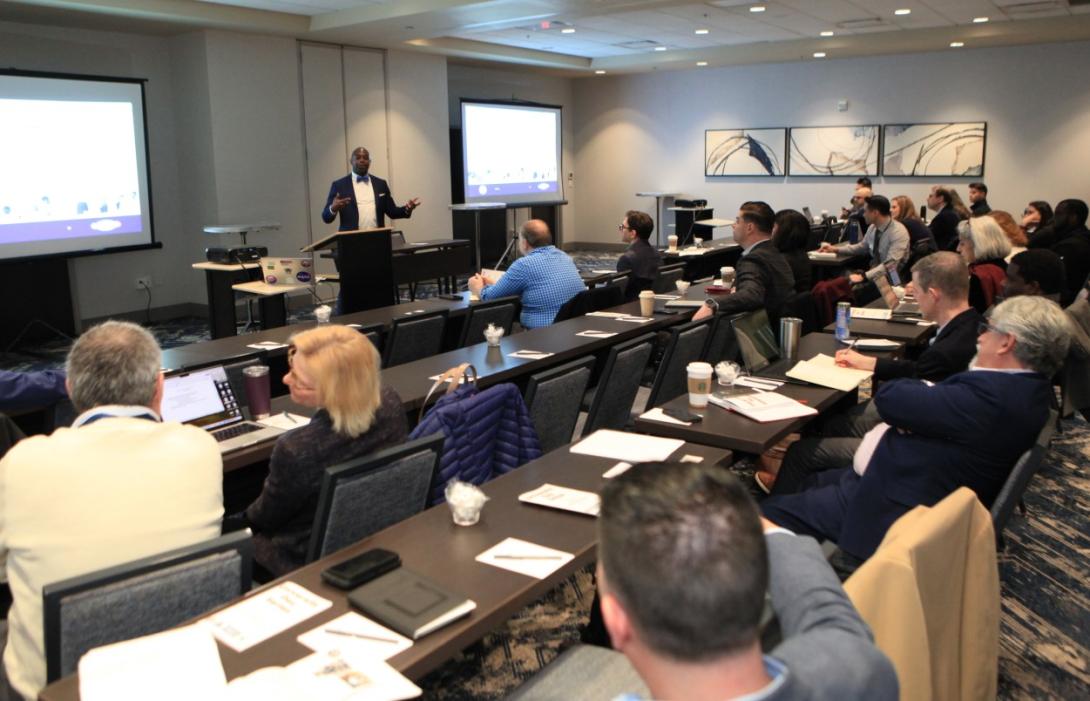 The U.S. Navy gathers with university partners and government employees for partnerships leveraging STTRs, SBIRs and other programs. Credit: Gary Ell, U.S. Navy.
