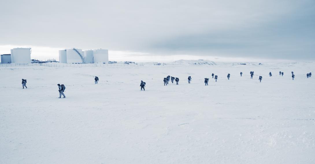 U.S. Soldiers assigned to 1st Infantry Brigade Combat Team, 11th Airborne Division, move to their objective location outside of Utqiagvik, Alaska as part of Joint Pacific Multinational Readiness Training Center 24-02, on February 15, 2024. While the U.S. military is gaining experience in the Arctic, Russia has been ever-present in the region, to their advantage, leaders warn. Credit: U.S. Army Photo by Pfc. Brandon Vasquez
