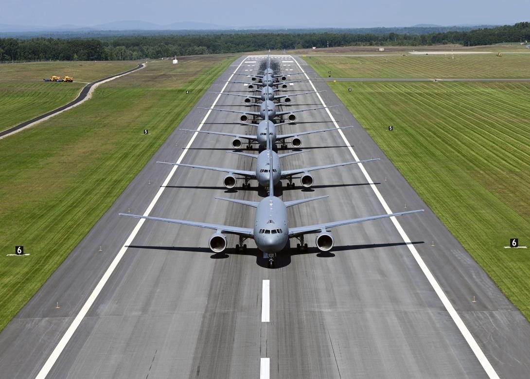 KC-46 Pegasus from Pease Air National Guard Base, New Hampshire participate in an elephant walk in September 2021. As it begins its developmental process for next generation tankers, the Department of the Air Force is embracing a new acquisition approach.Credit: U.S. Air Force photo by Staff Sgt. Victoria Nelson