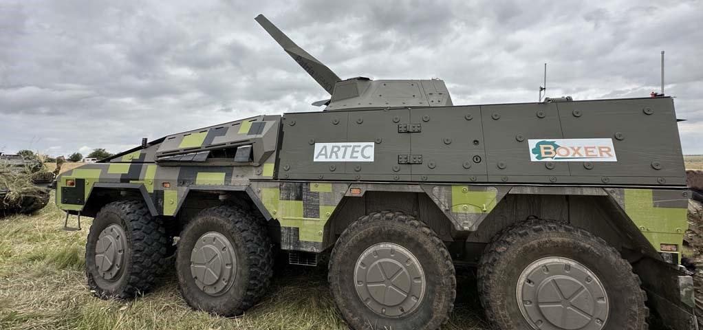 This armored mortar variant features the Patria NEMO 120 mm turreted mortar system, which was recently showcased at the Maneuver Warfighter Conference in Fort Moore, Georgia. Credit: Patria.