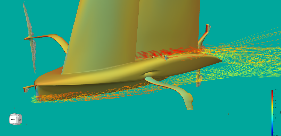 Check out this cool simulation! Andrew Bloxom creates computer models to show how the boat moves through air and water.