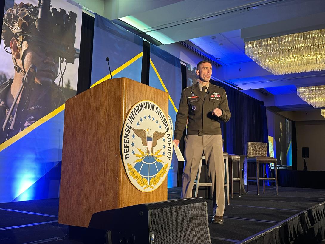 Lt. Gen. Paul T. Stanton addresses his goals for the Defense Information Systems Agency in Fiscal Year 2025 at DISA's annual Forecast to Industry event on October 28, 2024.