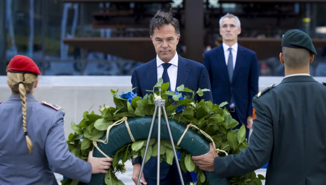 Mark Rutte, the new NATO secretary general, participates in the wreath laying ceremony. Rutte began his tenure on October 1, 2024, succeeding Jens Stoltenberg.