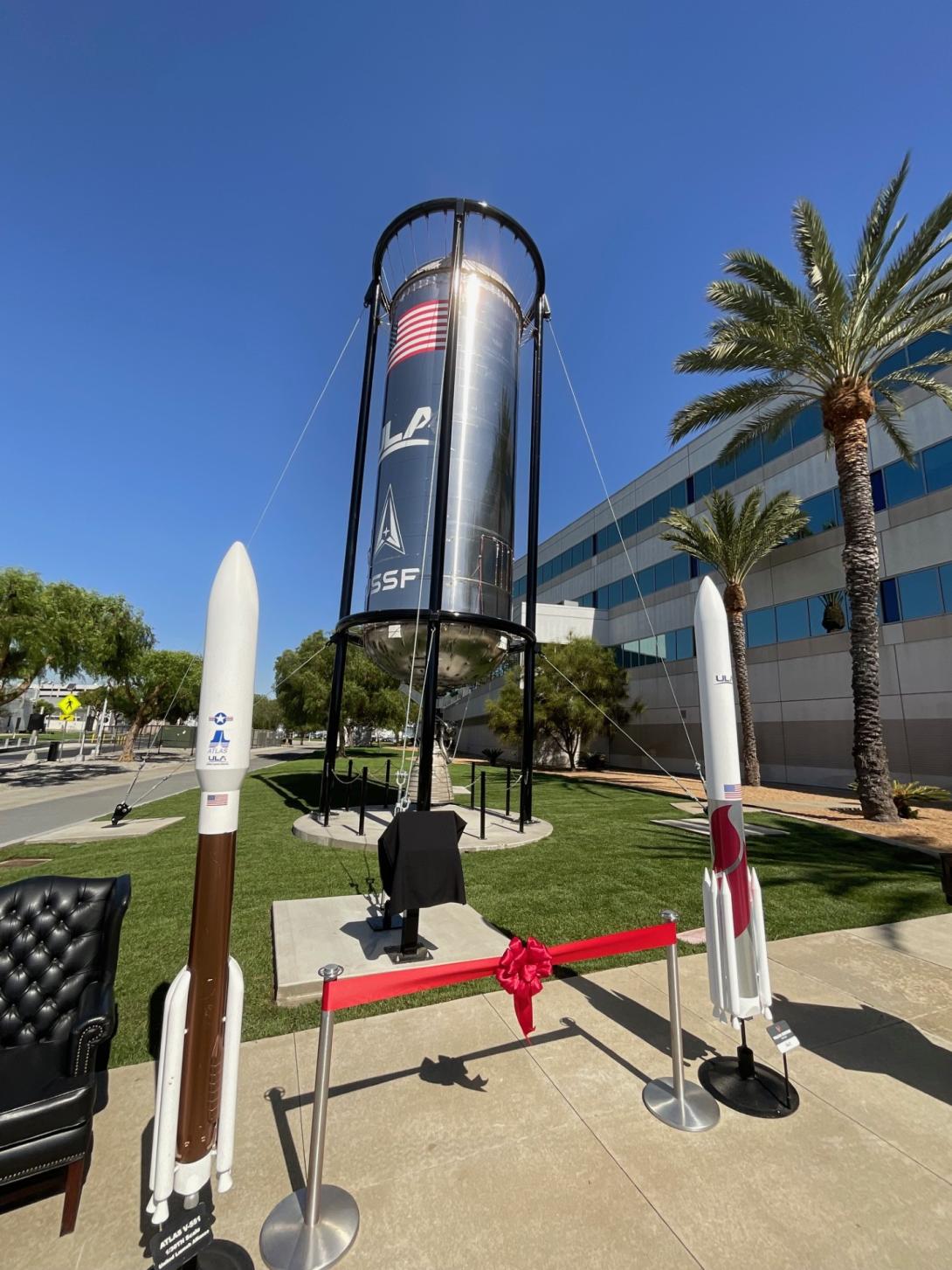 The Centaur III propellant tank, now on permanent display at the Los Angeles Air Force Base, home to the Space Systems Command, is both a symbol of the command's past and future, leaders said at the display's unveiling on October 18. Credit: Kimberly Underwood