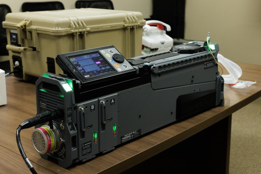 This portable medical system offers physiological monitoring as an all-in-one solution for continuous critical care in contested areas. Credit: Johannes Schmidt, MCSC.