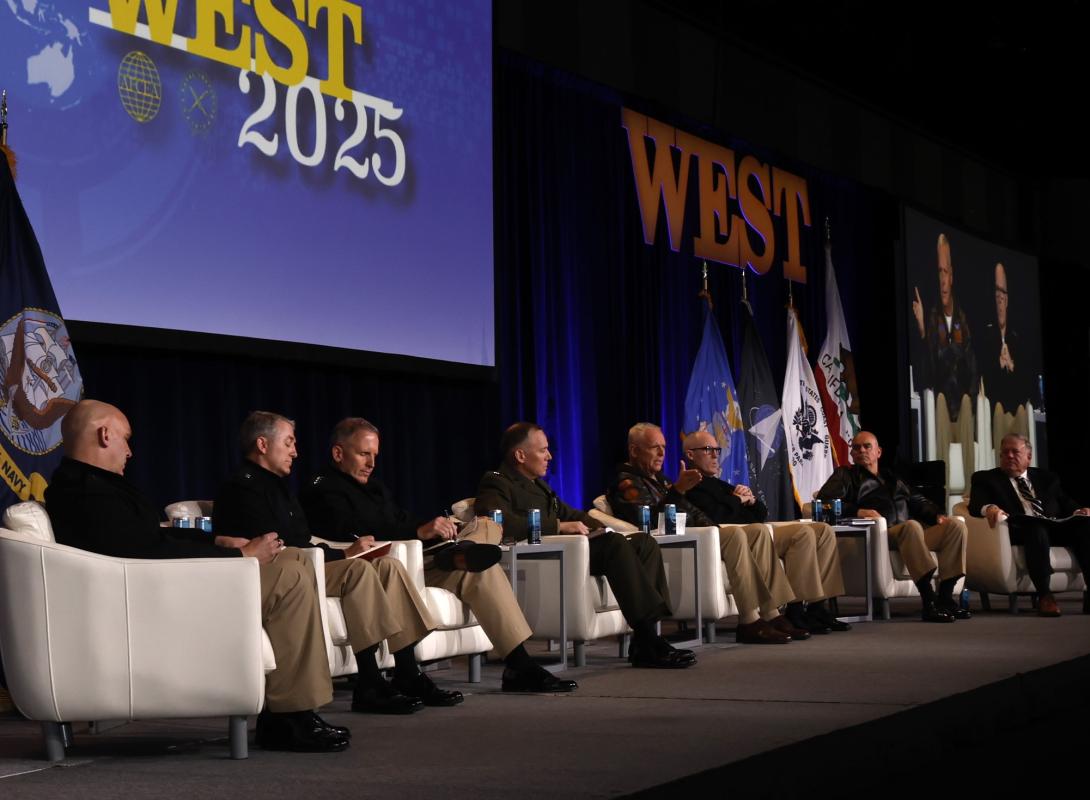 A panel of U.S. Navy and Marine Corps officials at the AFCEA International 2025 West conference on Tuesday explores operational capabilities. Mike Carpenter